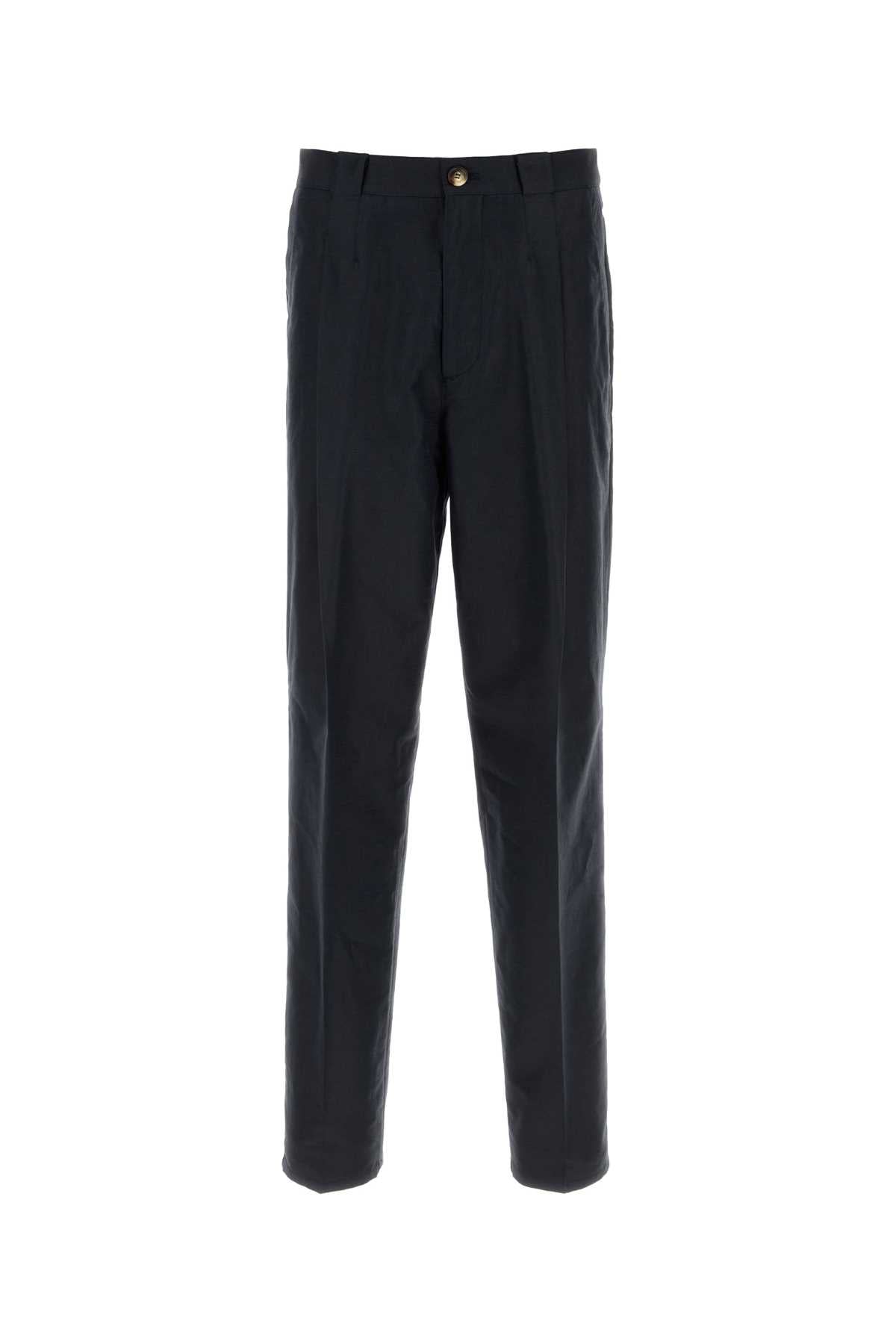 Brunello Cucinelli Cotton Linen Trousers — Black