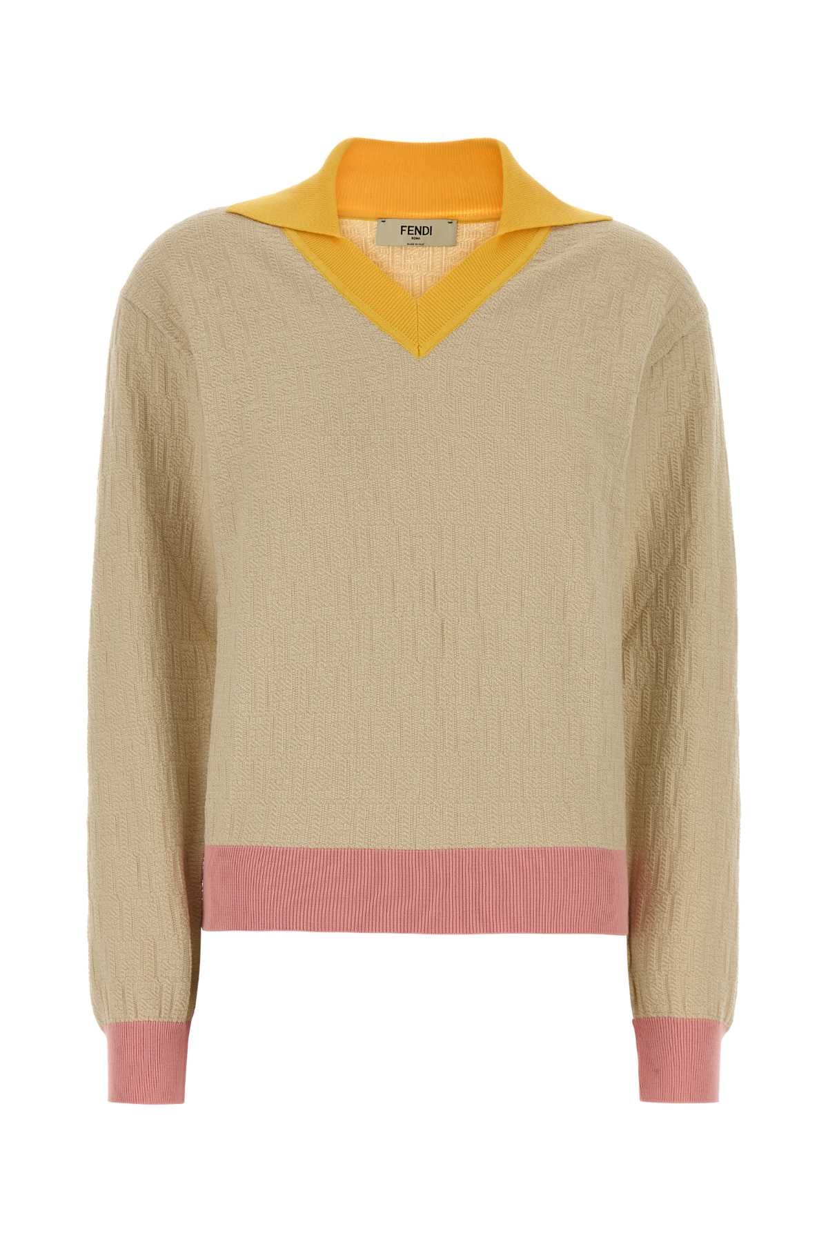 Fendi Colorblock Wool-Cotton Pullover Sweater — Beige