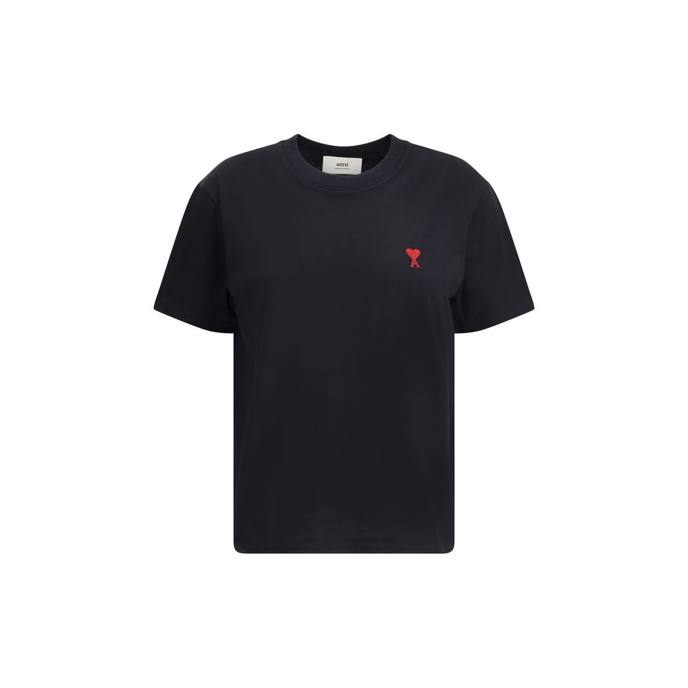AMI Paris Logo-Embroidered Cotton T-Shirt — Black