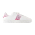 Versace Glitter Accent Synthetic Sneaker — White