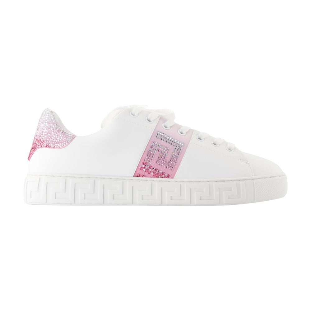 Versace Glitter Accent Synthetic Sneaker — White