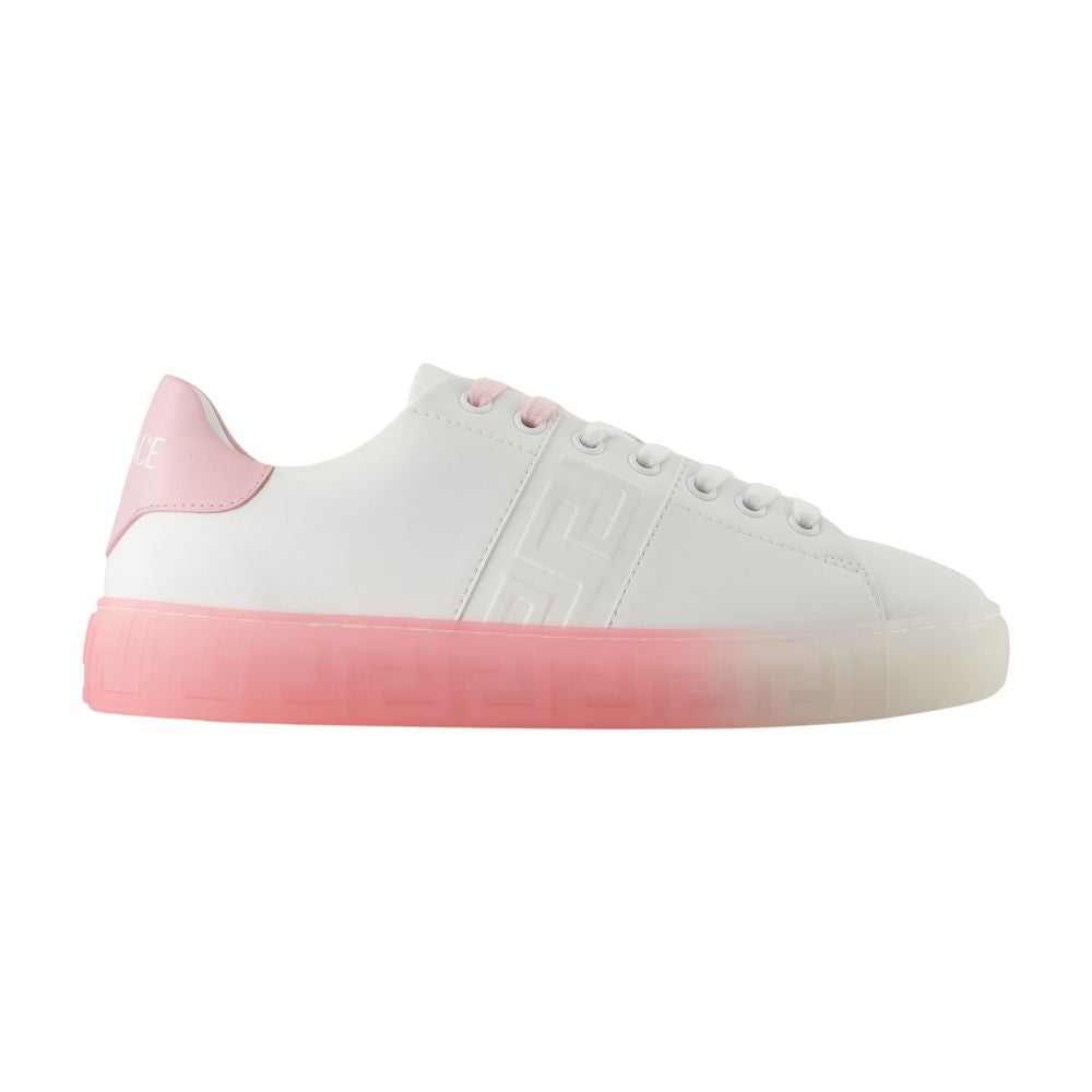 Versace Colour-Block Calfskin Sneaker — White