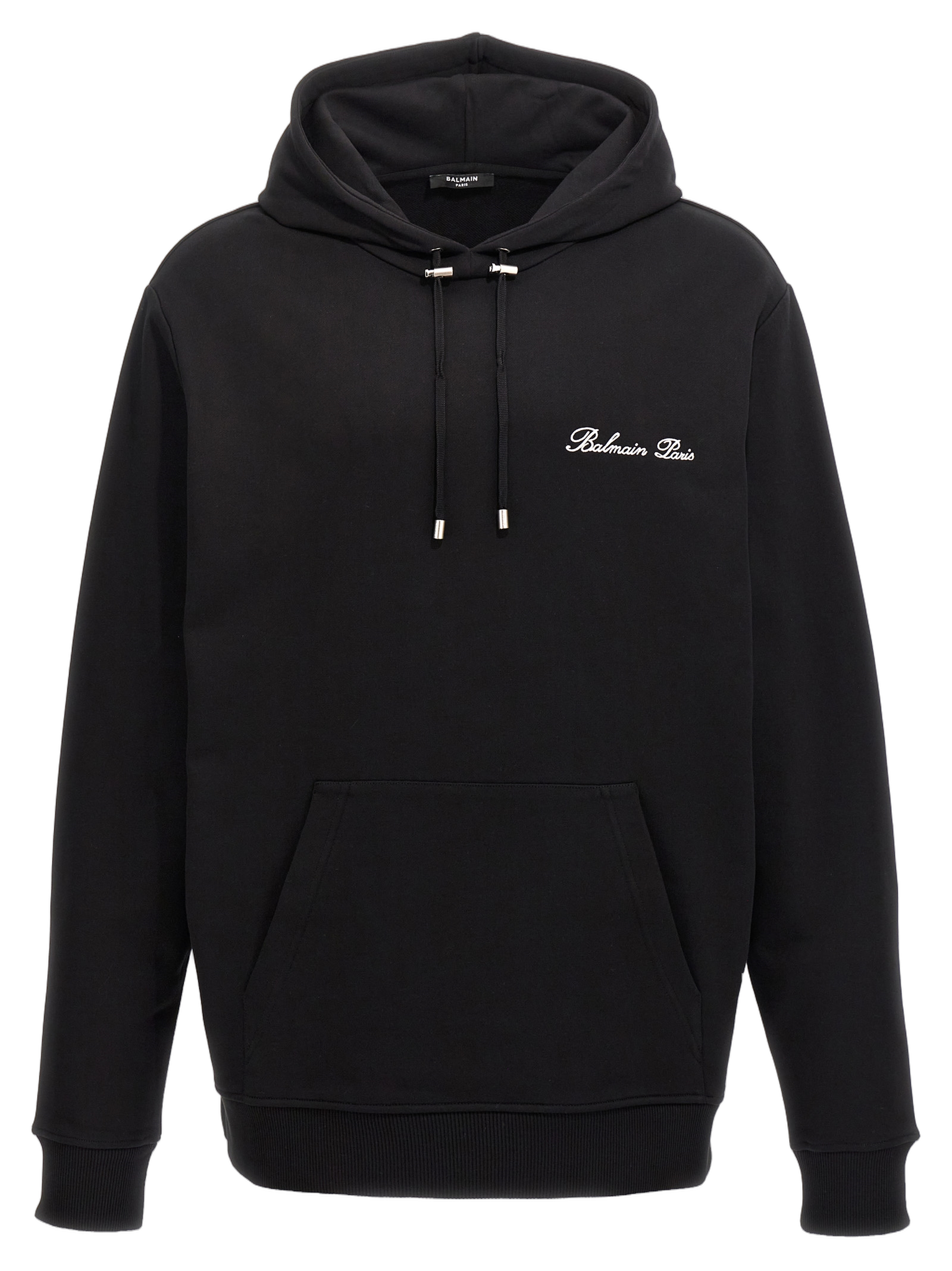 Balmain Logo-Embroidered Cotton Hoodie — Black