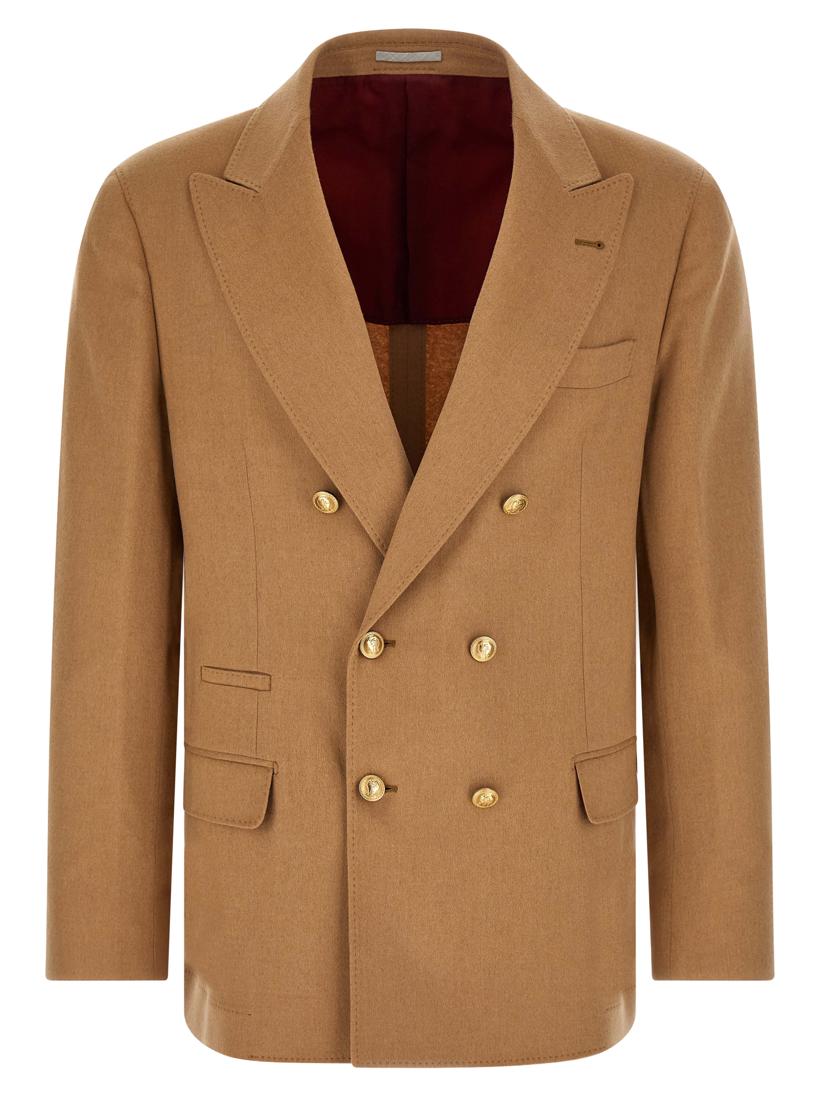 Brunello Cucinelli Double-Breasted Camel Hair Blazer — Beige
