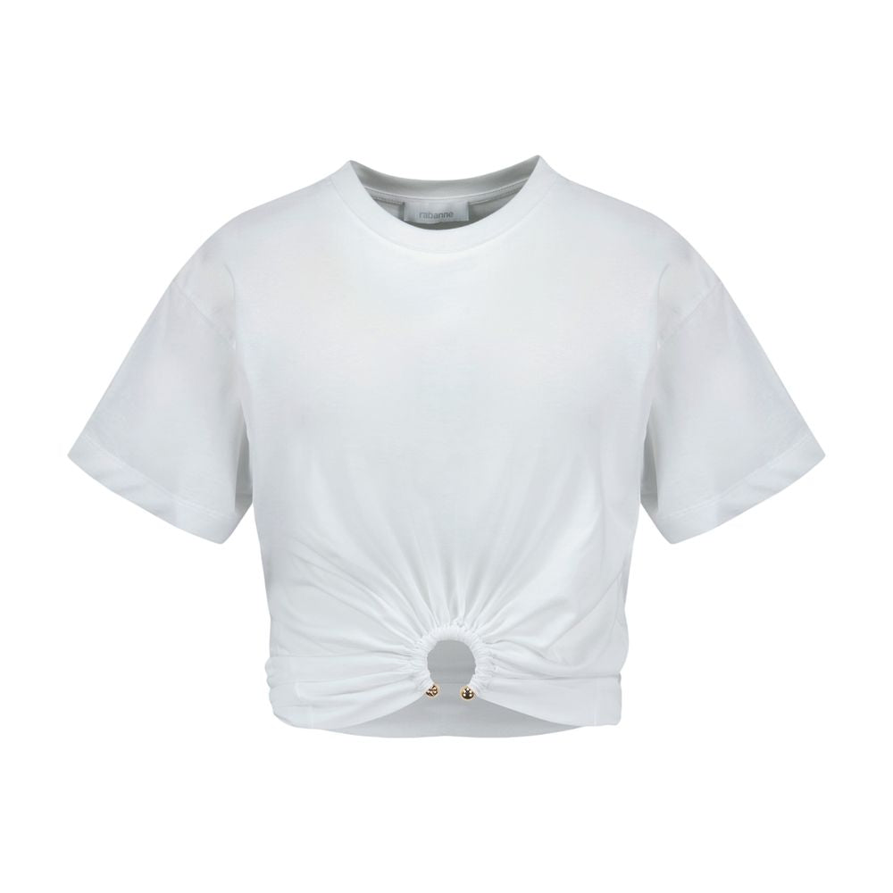 Rabanne Twisted-Front Cotton T-Shirt — Ivory
