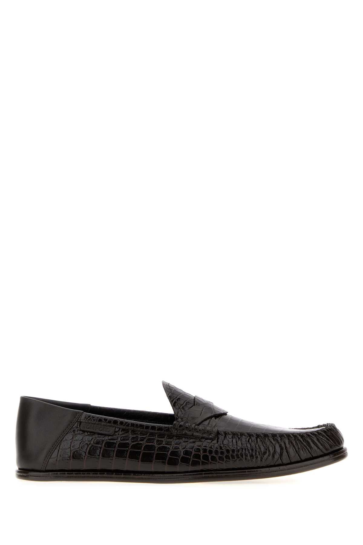 Tom Ford Crocodile-Embossed Leather Loafer — Black