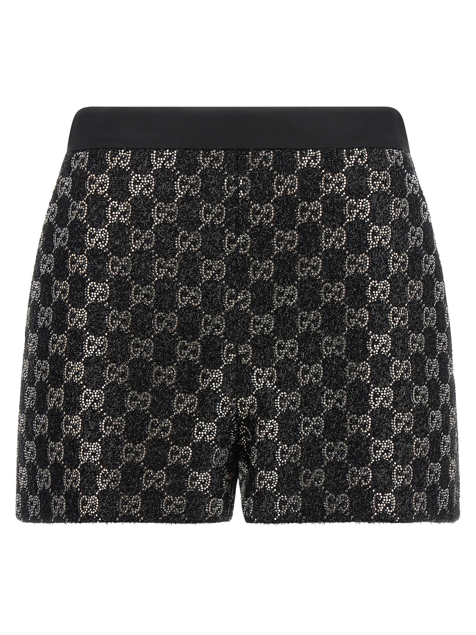 Gucci Crystal GG Lamé Tweed Bermuda Shorts — Black