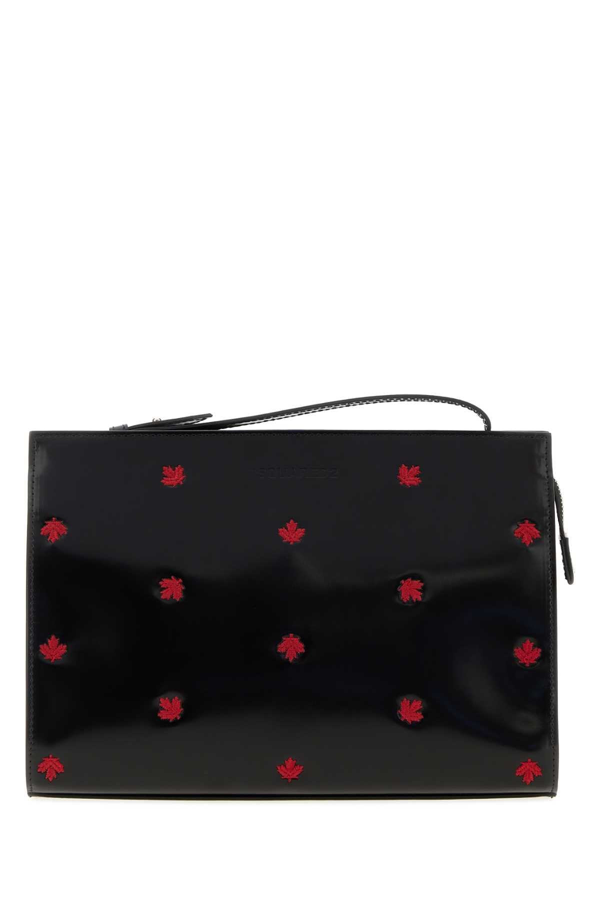 Dsquared2 Maple Leaf Embroidered Clutch — Black