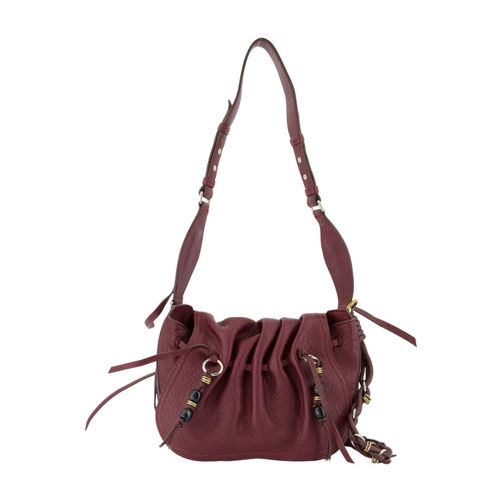 Isabel Marant Gathered Lambskin Shoulder Bag — Burgundy