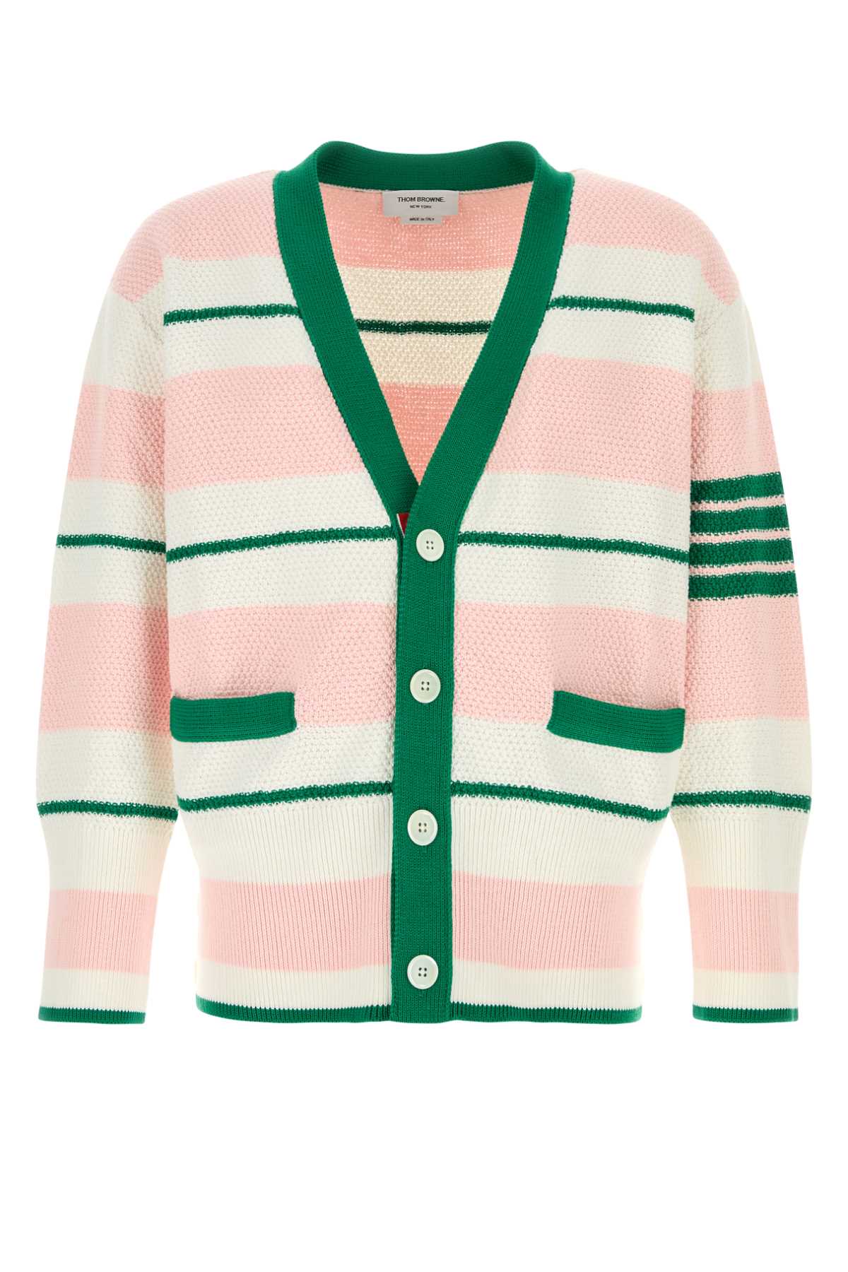 Thom Browne Striped Cotton Cardigan — Pink