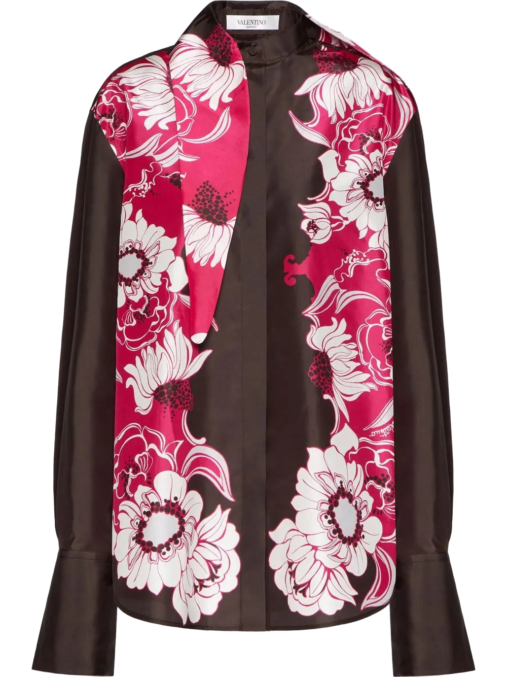 Valentino Floral-Print Silk Blouse — Pink