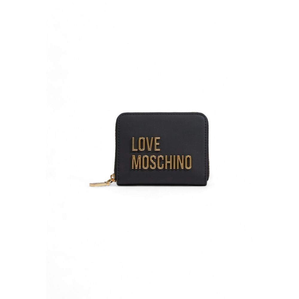 Love Moschino Logo-Embroidered Polyurethane Wallet — Black