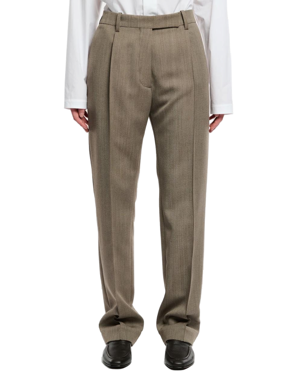 Studio Nicholson Straight Leg Pin Tuck Tailored Trousers — Beige