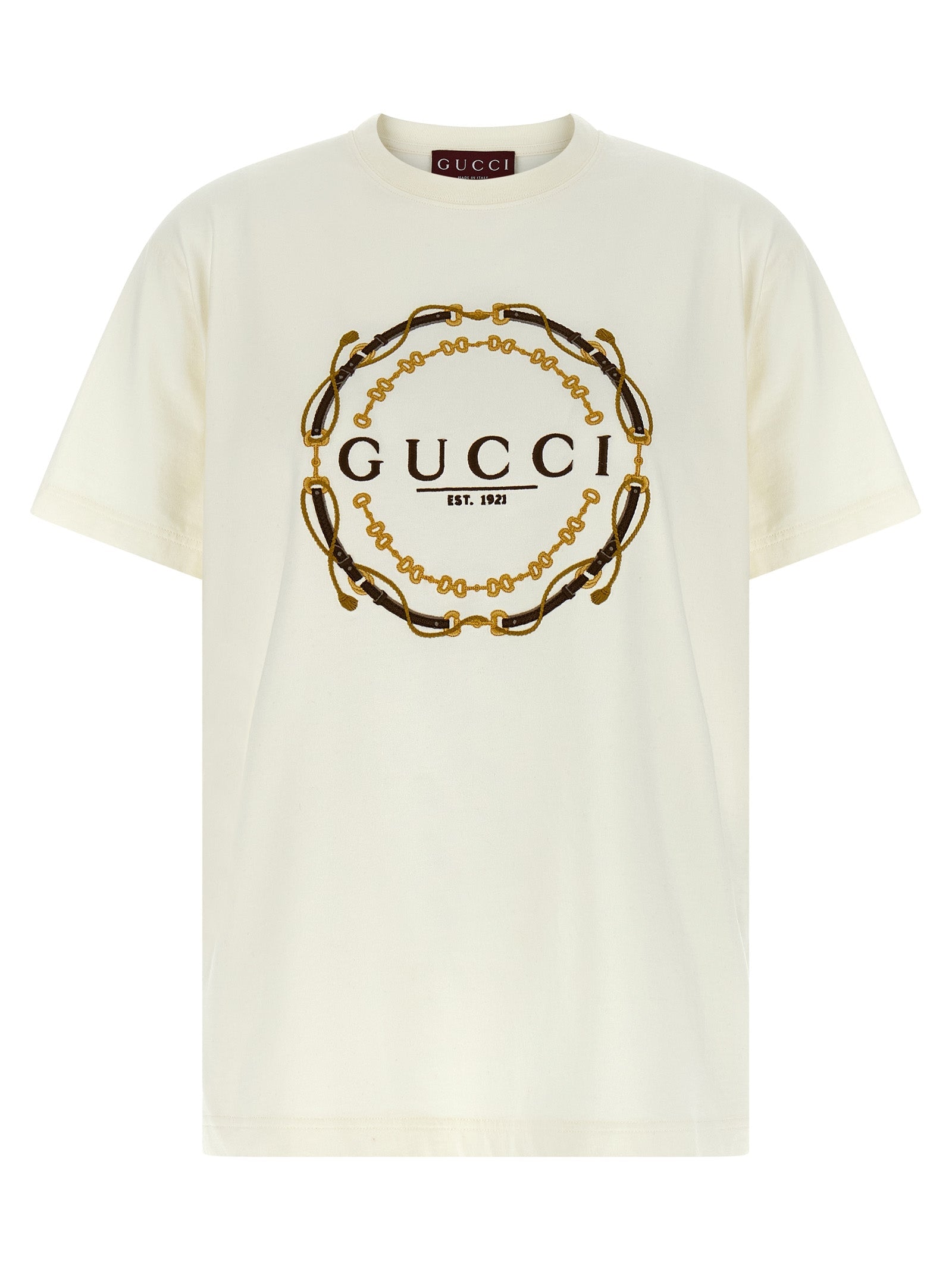 Gucci Logo-Embroidered Chain Link T-Shirt — White
