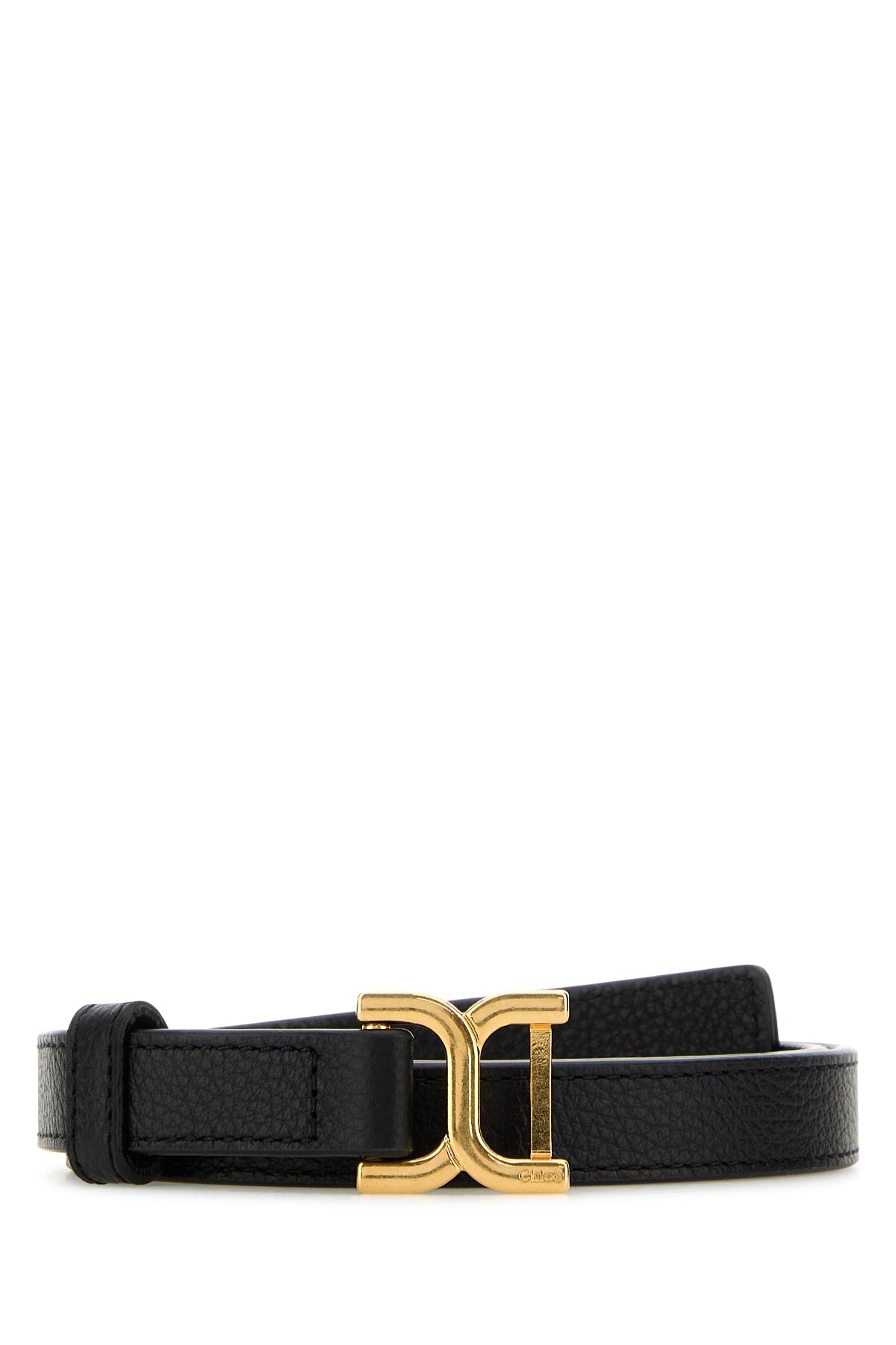 Chloé Leather with Gold-Tone Buckle Belt — Black