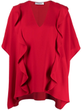 Valentino Ruffled Drape Silk Blouse — Red