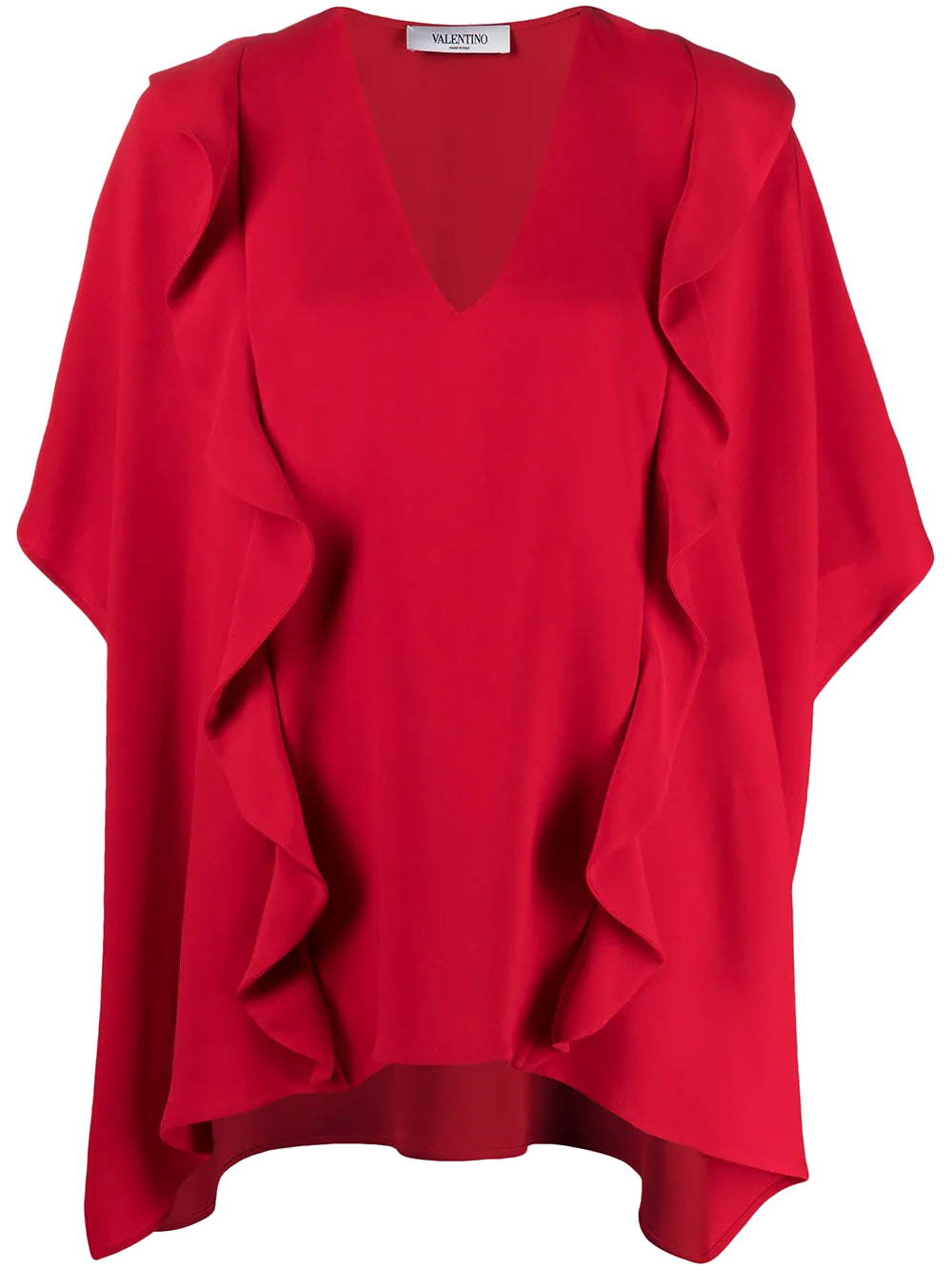 Valentino Ruffled Drape Silk Blouse — Red