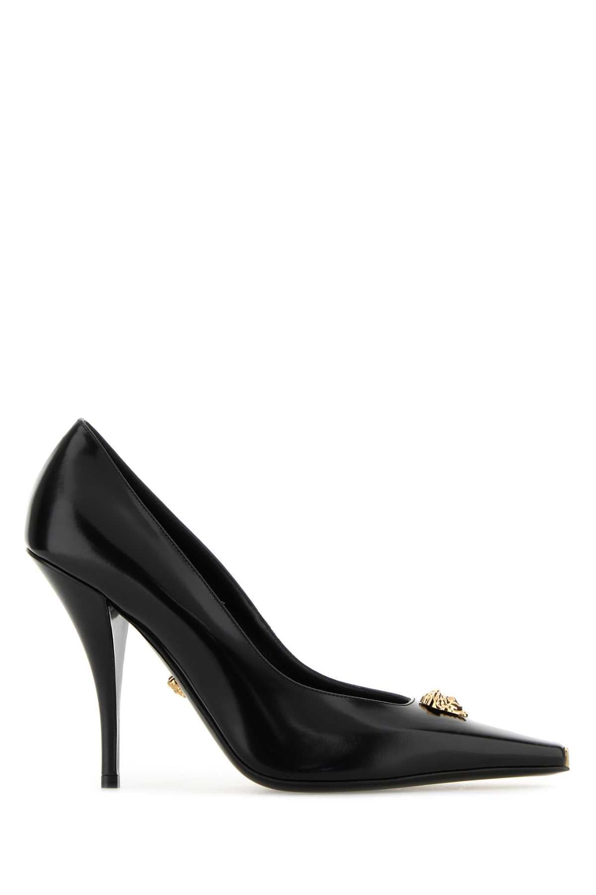 Versace Gold-Accent Leather Pump — Black
