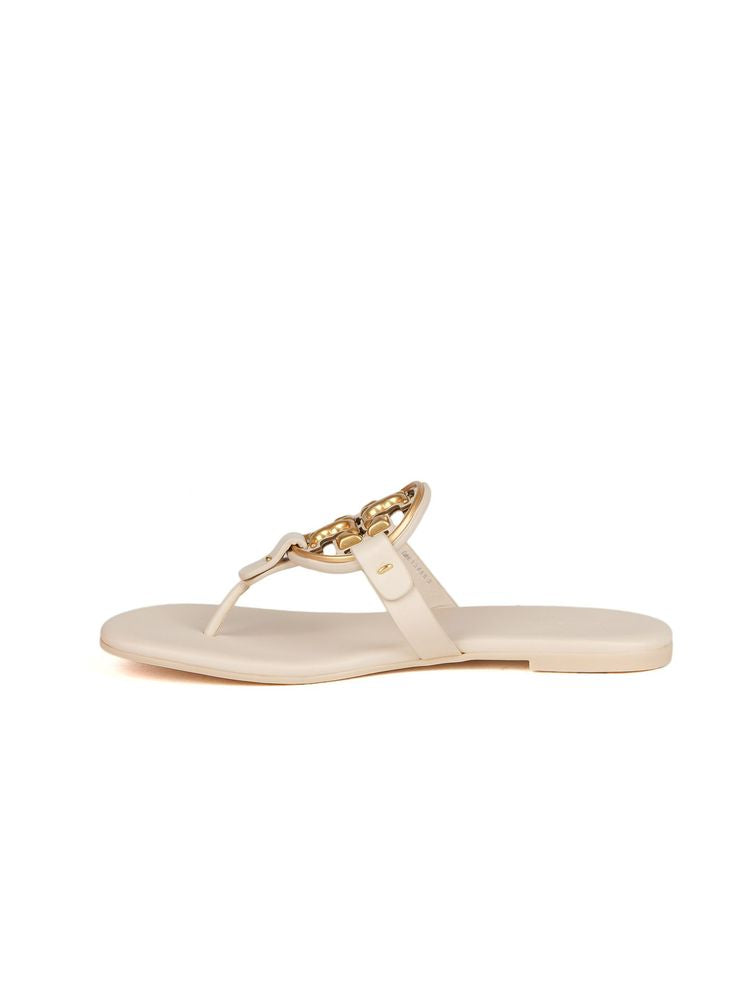 Tory Burch Metal Logo T-Strap Sandal — Beige