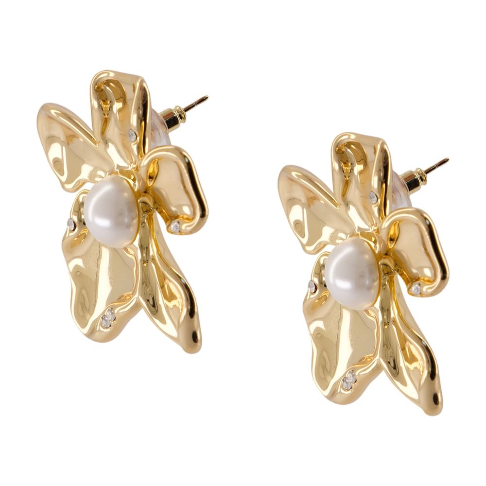 Self-Portrait Pearl Flower Earrings — Gold