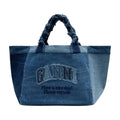 Ganni Logo-Embroidered Denim Tote Bag — Blue