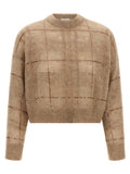 Brunello Cucinelli Mohair-Wool Check Sweater — Beige
