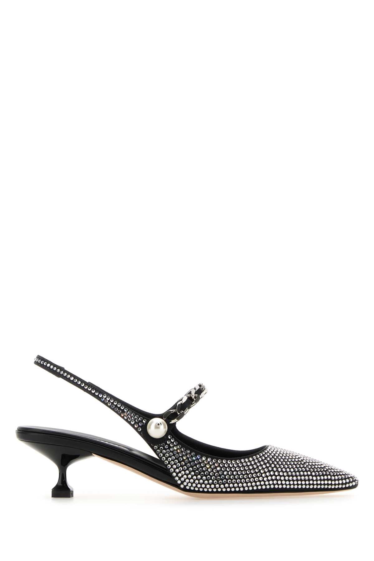 Miu Miu Crystal-Embellished Slingback Heel — Black