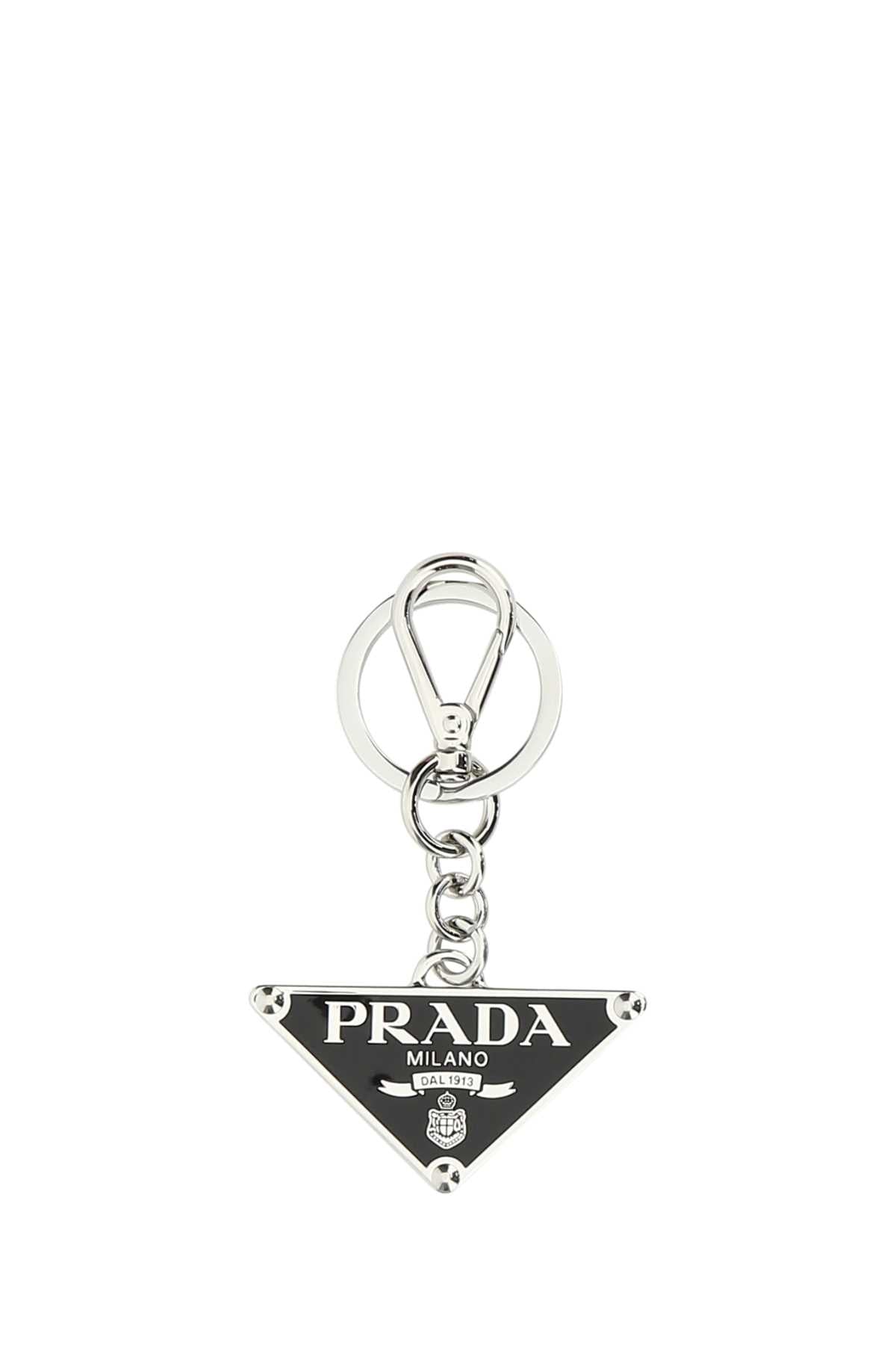 Prada Logo Metal Charm Key Case — Black