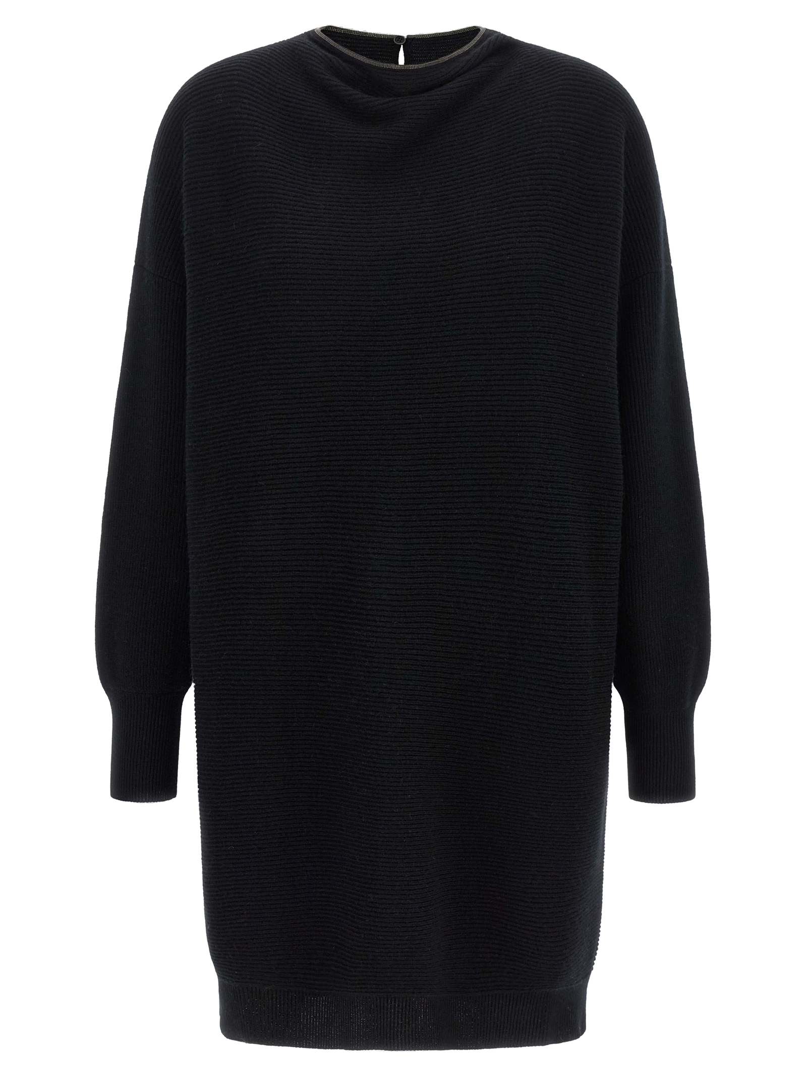 Brunello Cucinelli Horizontal Ribbed Virgin Wool Dress — Black