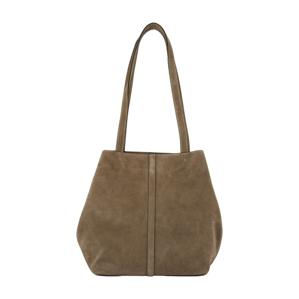 Vanessa Bruno Suede Tote Shoulder Bag — Beige