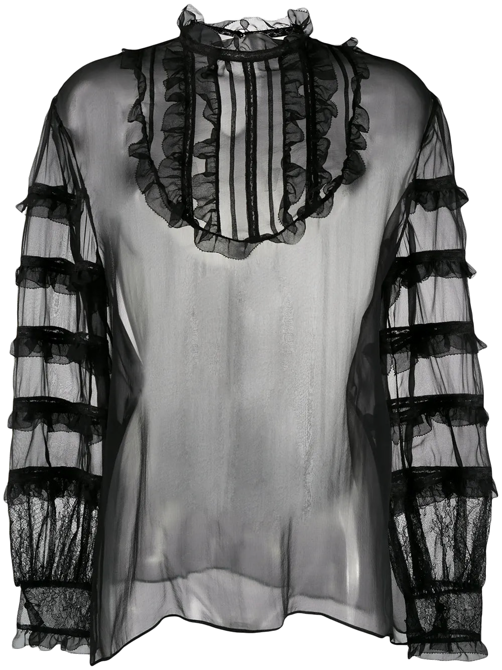 Valentino Ruffled Sheer Organza Blouse — Black