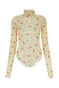 Prada Floral-Print Nylon Bodysuit — Beige