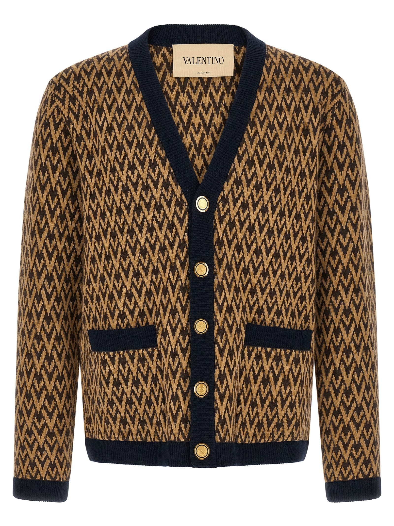 Valentino Garavani Jacquard Cashmere Cardigan — Camel