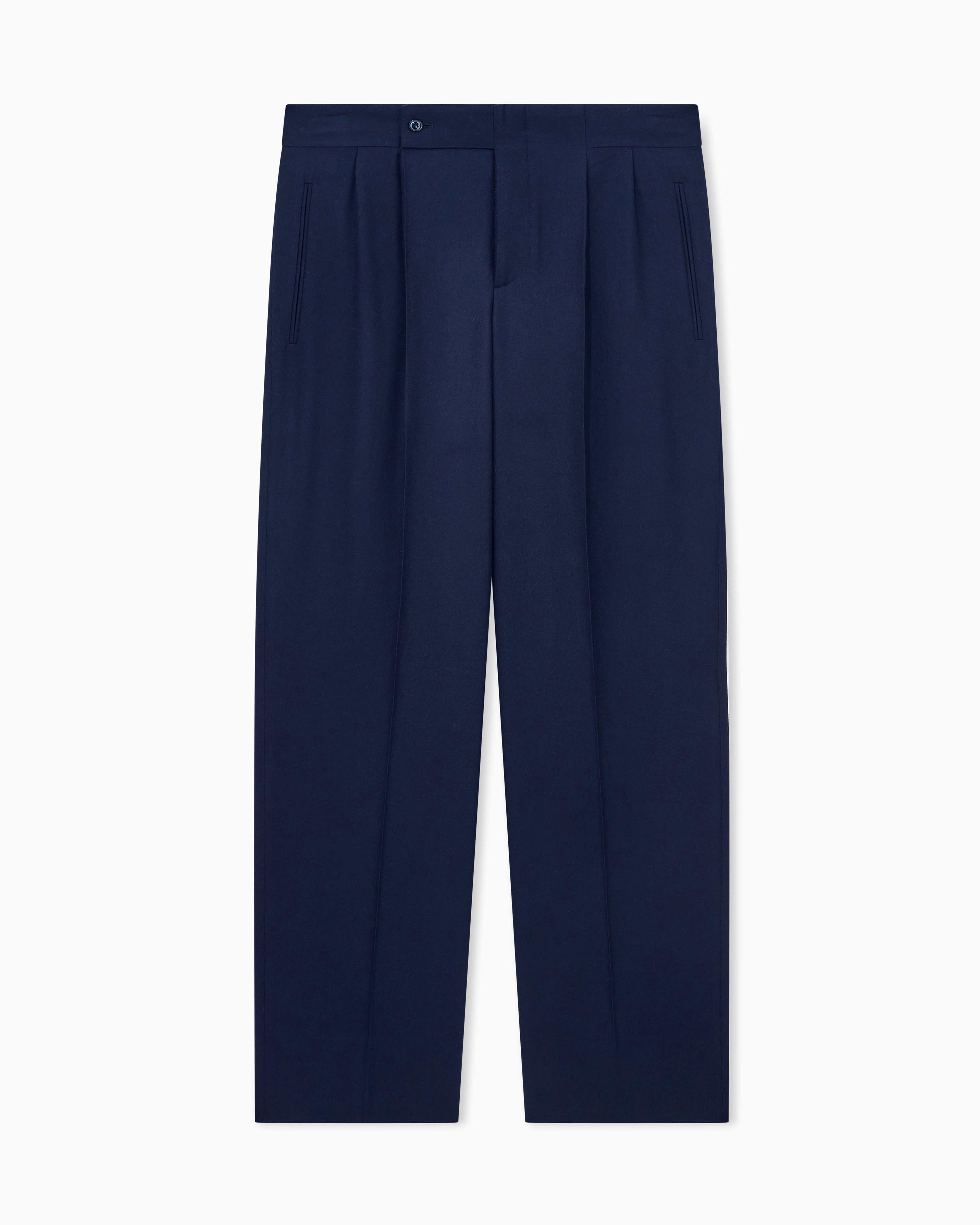 Giorgio Armani Pleated Wool Trousers — Navy