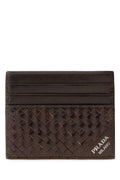 Prada Intrecciato Leather Card Case — Brown