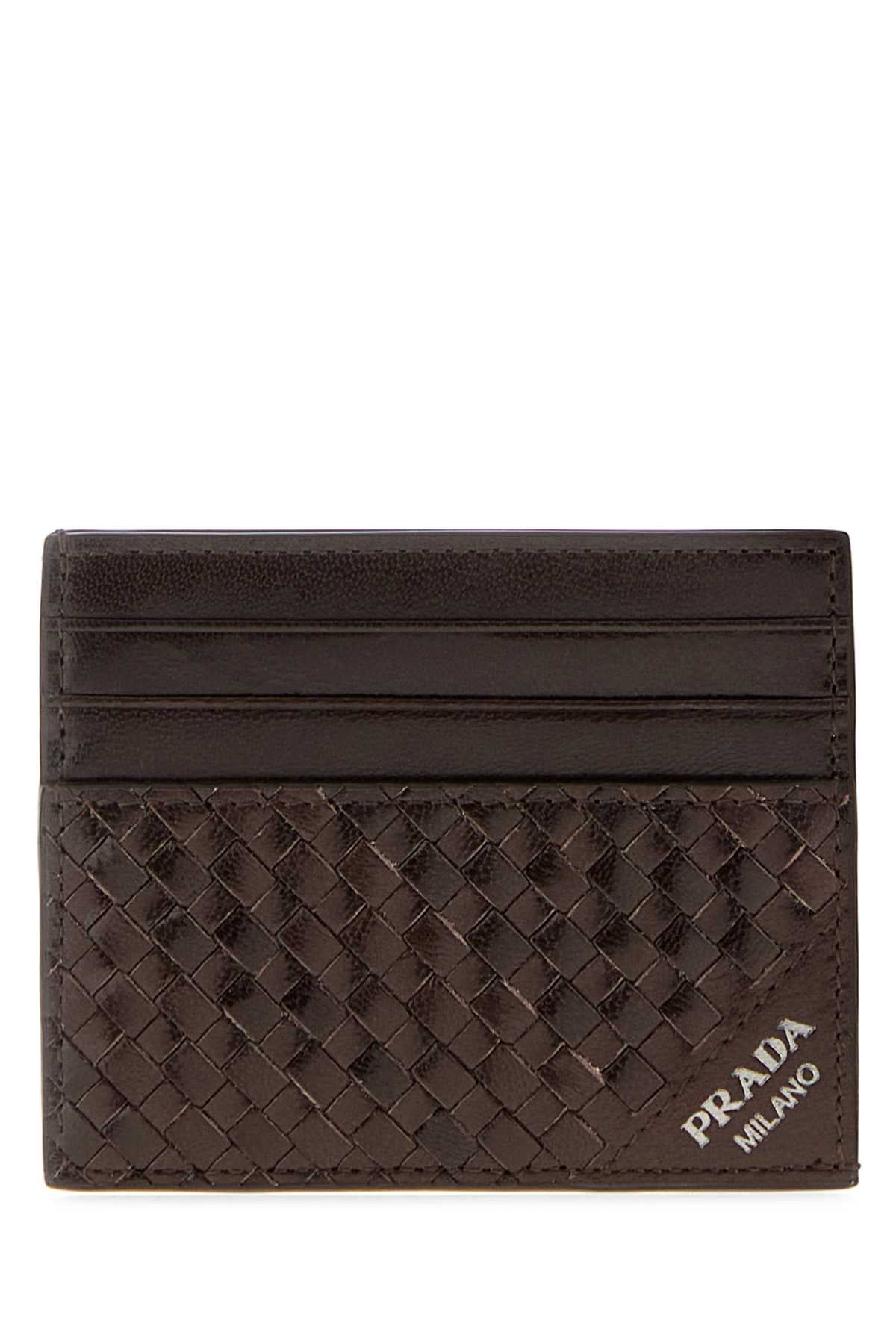 Prada Intrecciato Leather Card Case — Brown