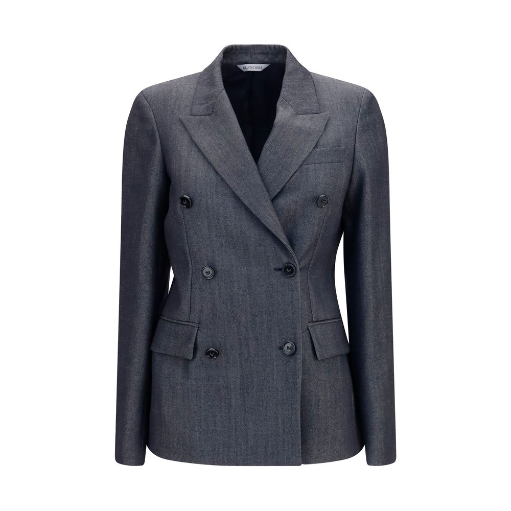 Balenciaga Double-Breasted Merino Wool Blazer — Gray