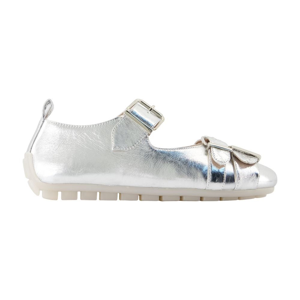 Simone Rocha Buckle-Embellished Leather Ballerina — Silver