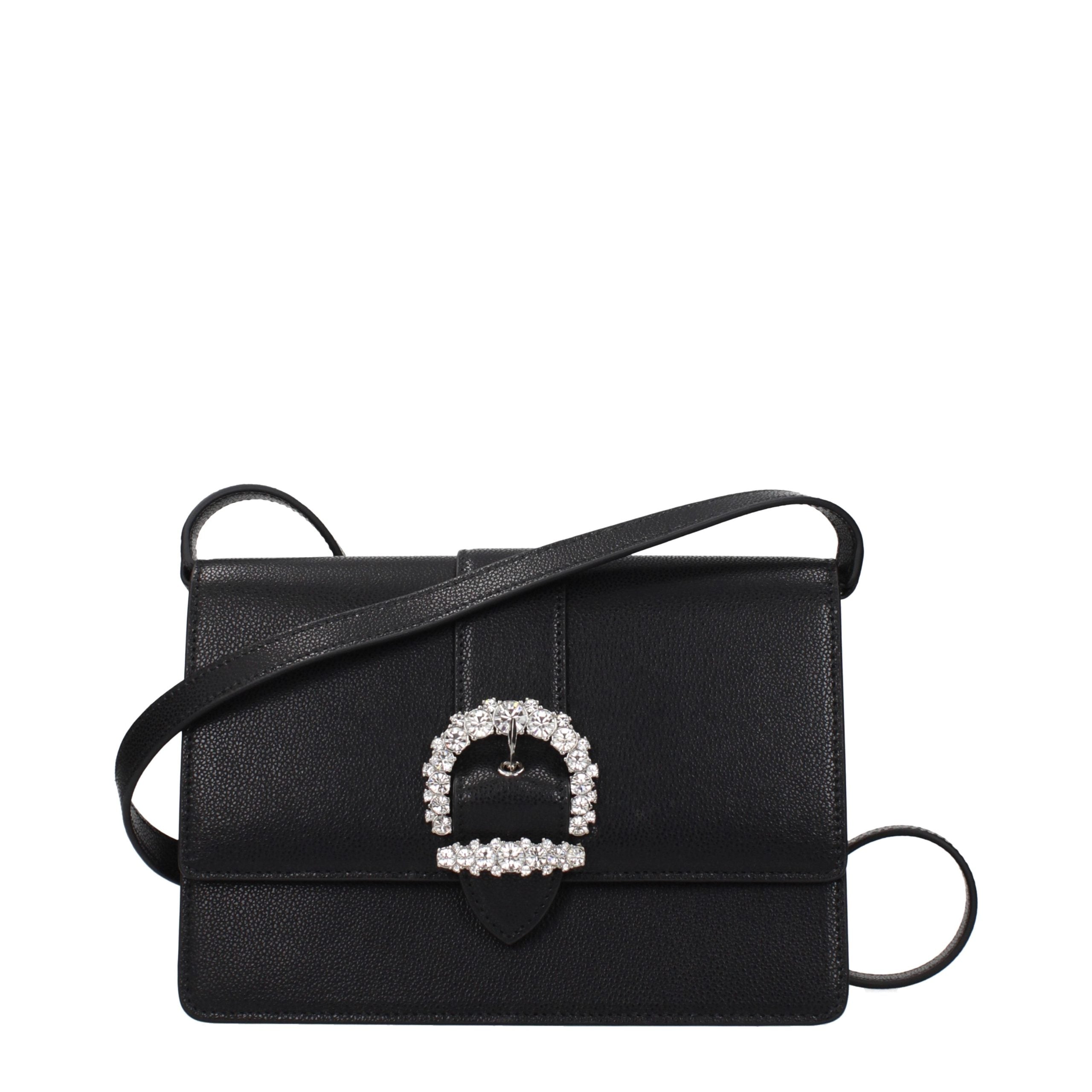 Jimmy Choo Crystal-Embellished Leather Crossbody Bag — Black
