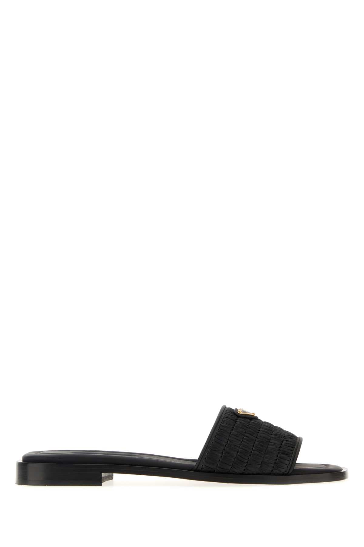 Prada Raffia and Leather Slide — Black