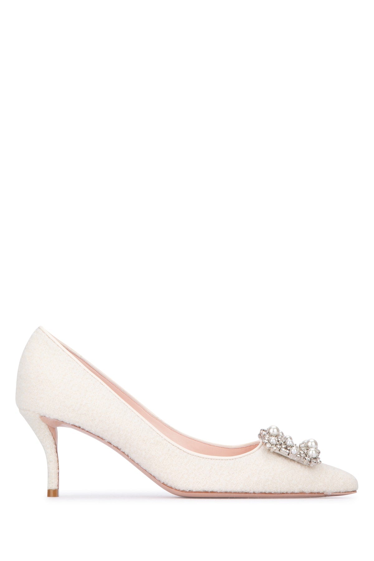 Roger Vivier Crystal-Embellished Wool Heel — Beige