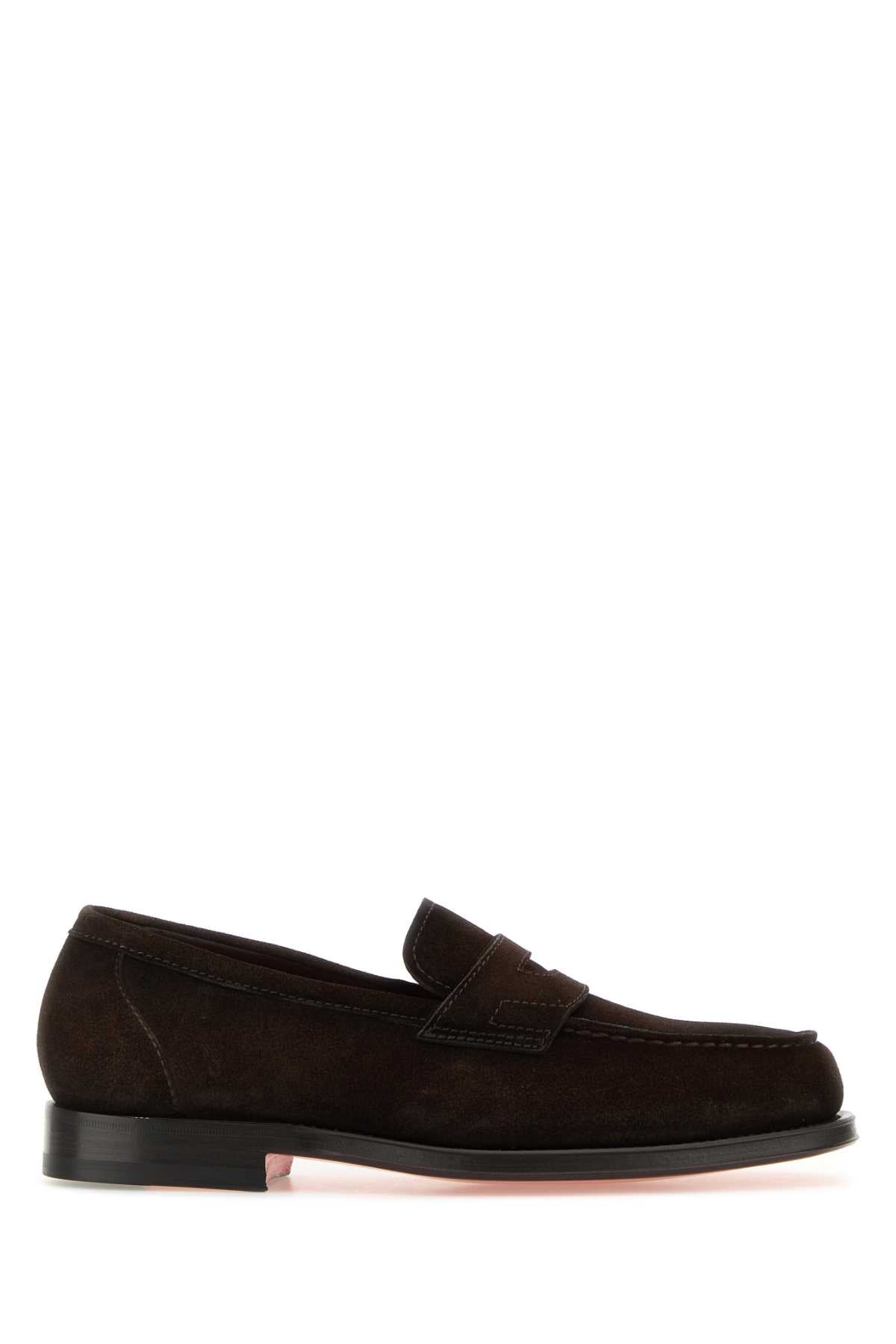 Santoni Suede Moccasin Loafer — Brown