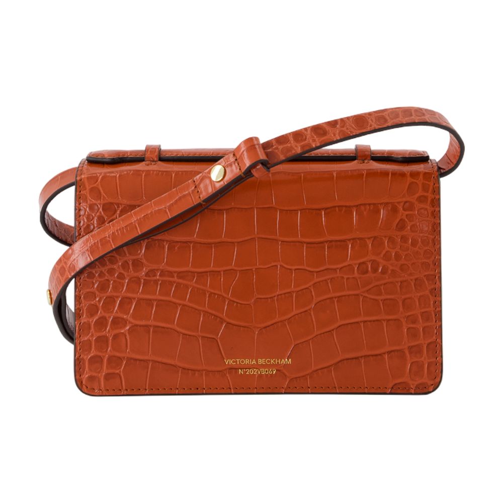 Victoria Beckham Crocodile-Embossed Calfskin Crossbody Bag — Orange