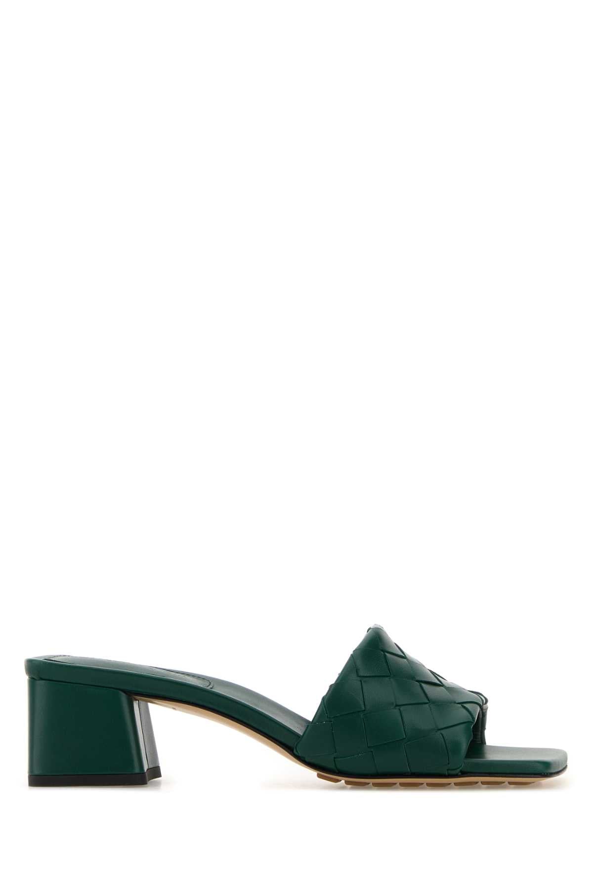 Bottega Veneta Intrecciato Leather Slide Sandal — Green