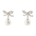 Self-Portrait Bow and Pearl Drop Earrings — Silver