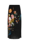 Dries Van Noten Floral-Printed Satin Skirt — Black