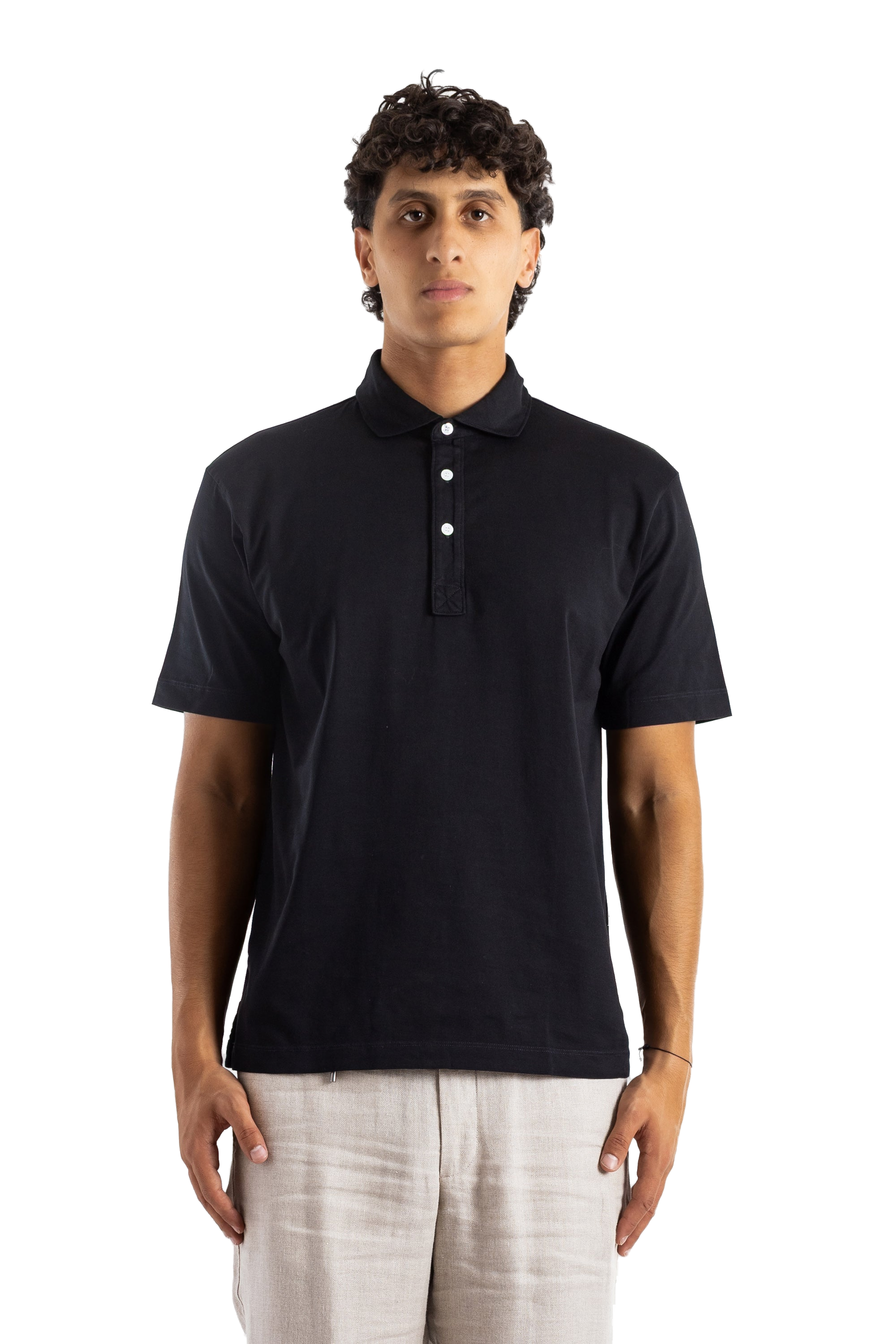 Handvaerk Pima Cotton Short-Sleeved Polo Shirt — Black