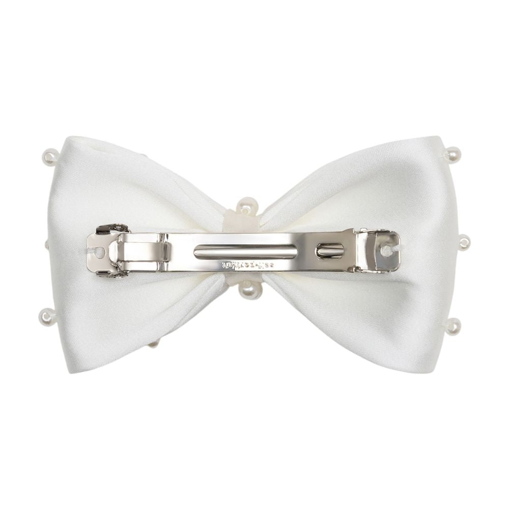 Self-Portrait Pearl-Embellished Satin Bow Hair Clips — White