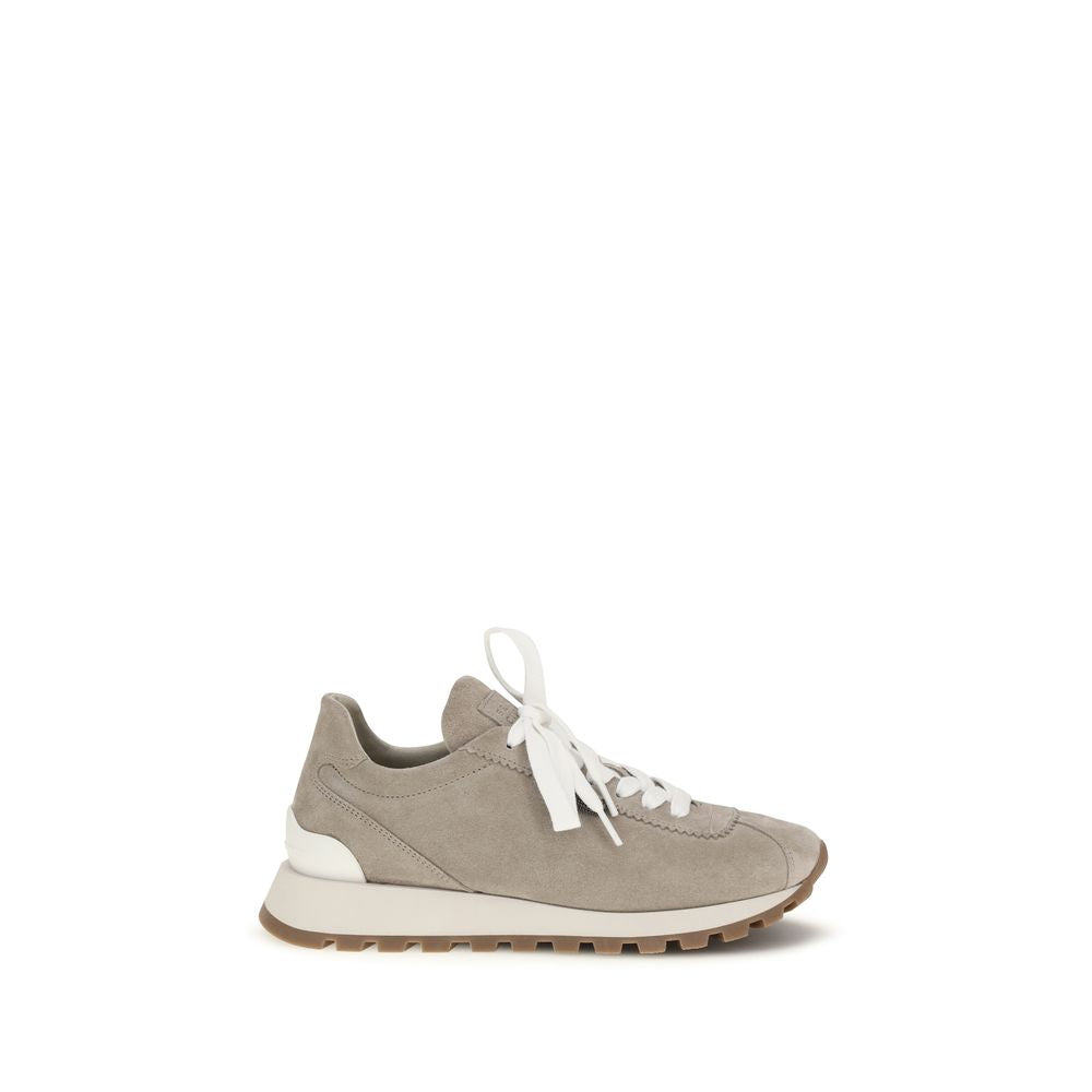 Brunello Cucinelli Calf Leather Sneaker — Gray