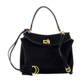 Balenciaga Velvet with Gold Hardware Shoulder Bag — Black